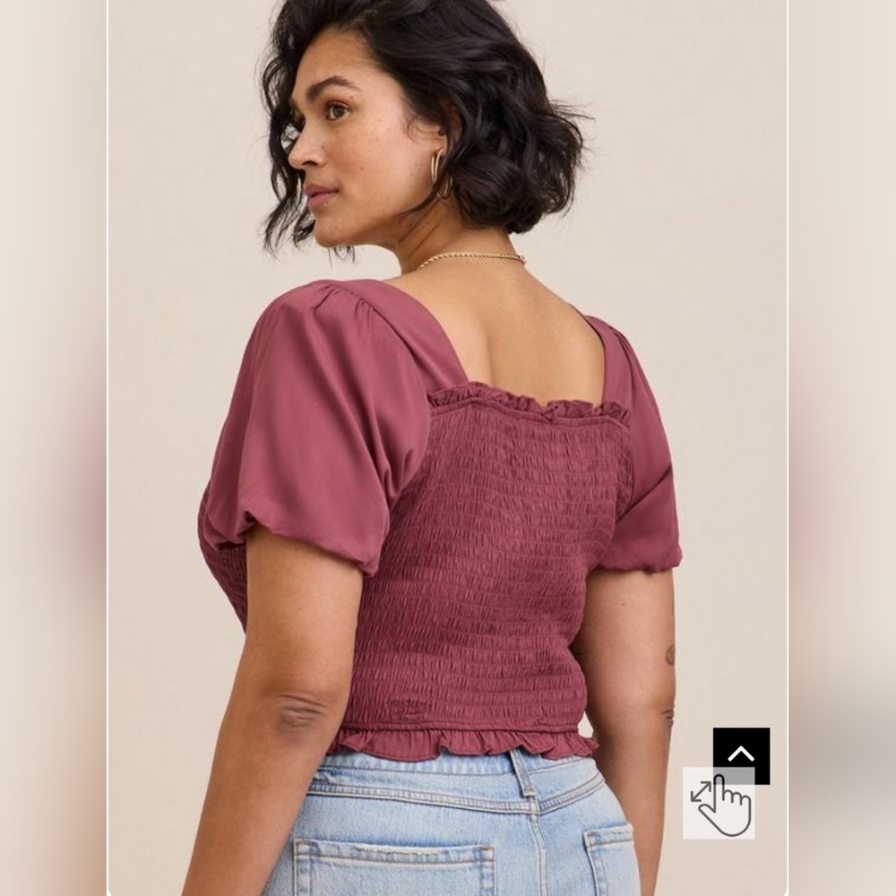 Torrid Stretch Challis Smocked Puff Sleeve Crop Top Size 5 (5X) - Picture 2 of 5